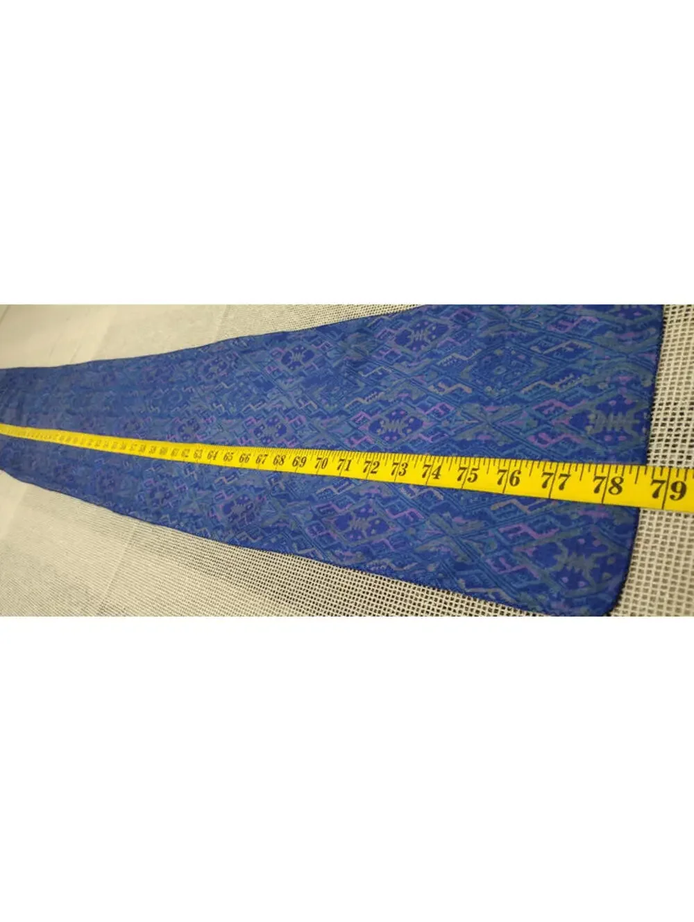 Vintage 1990s Abstract Pure Silk Very Long Scarf Cobalt Blue Blues Diamond Chic